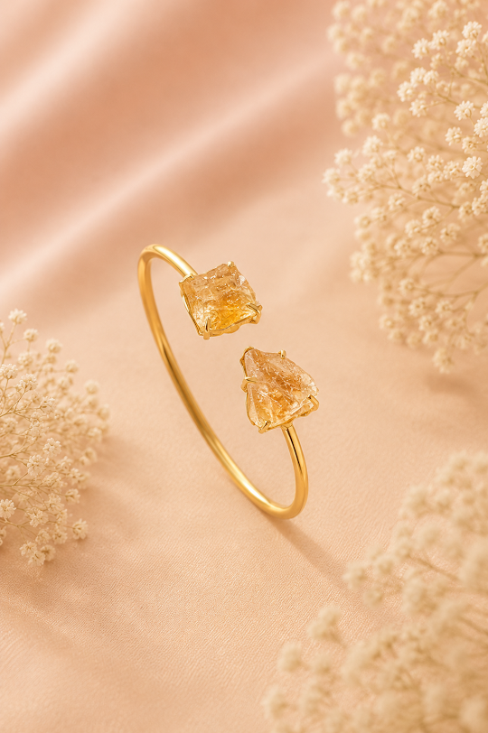 Handmade Uncut Semi-Precious dual stone Bracelet - Citrine