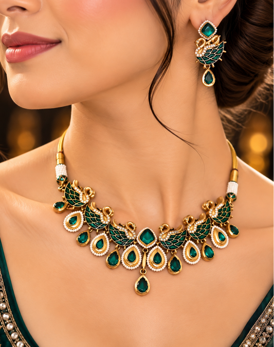 Green Swan Kundan Choker Set