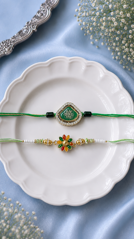 Best Brother ever kundan Rakhi & Flower Charm Rakhi [Set of 2]