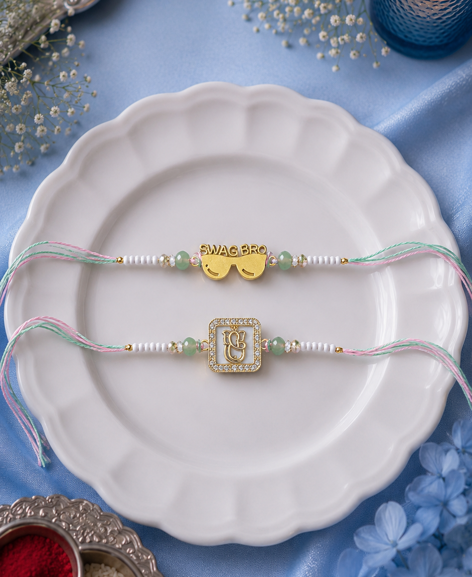 Ganesha and Swag Bro Set of 2 Rakhi