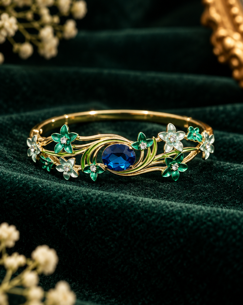 Anti-Tarnish 18k Gold PVD plated Blue twisted Flower Bracelet