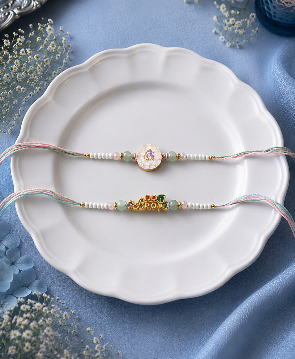 Marble Ganesha and embedded Bro Rakhi [Set of 2]