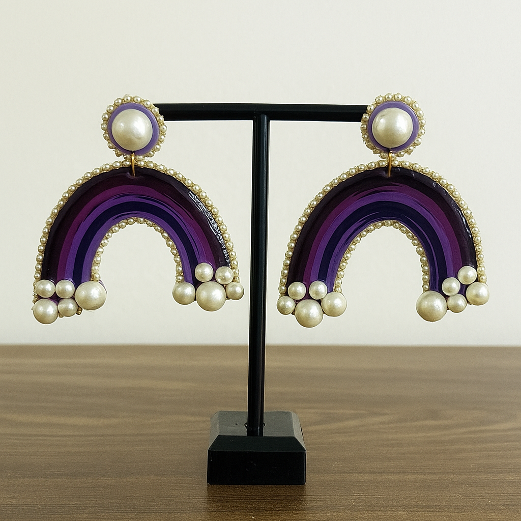 Rainbow Pearl Earrings Signature Design || Size: 7cm*7cm*1cm