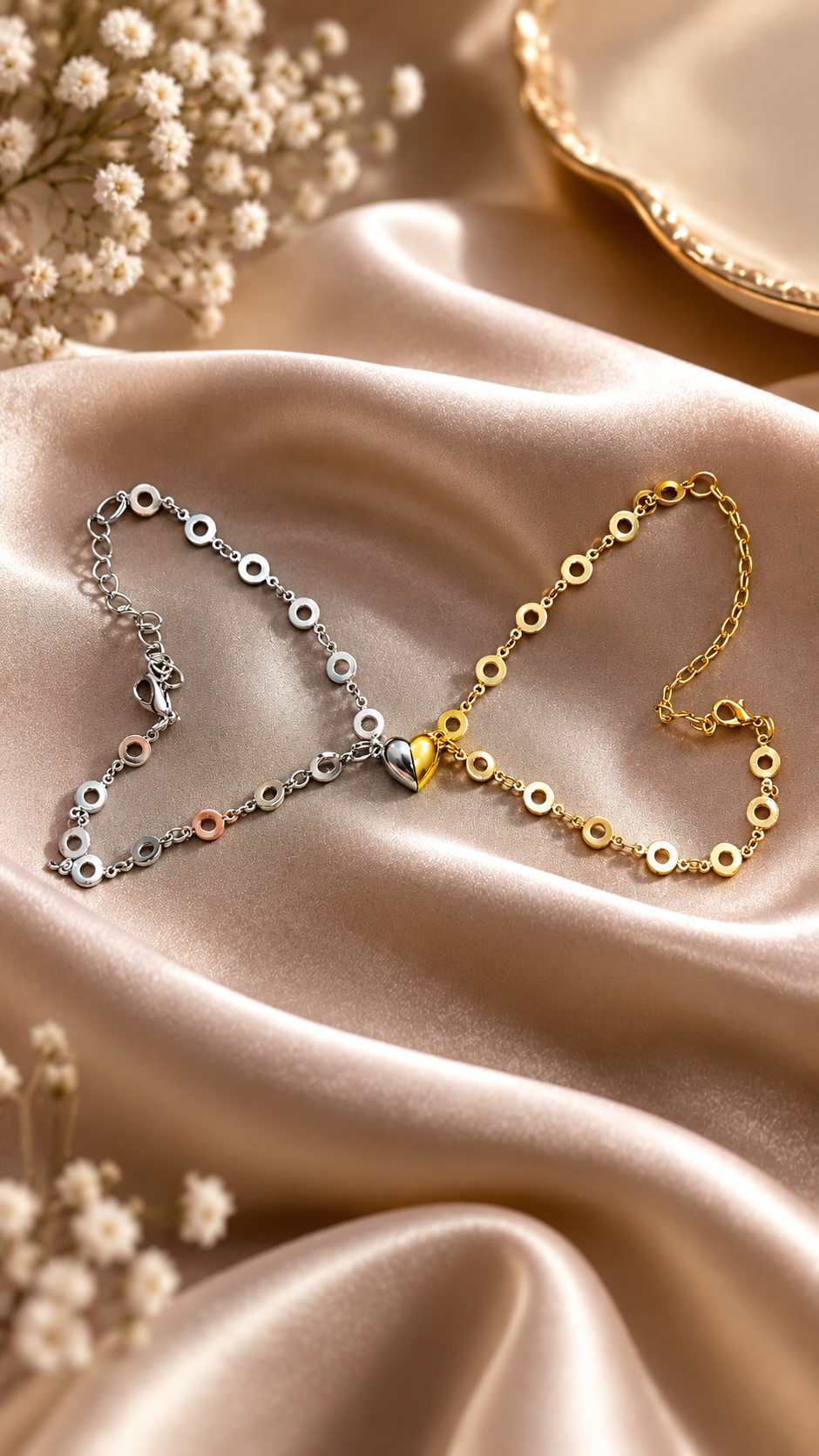 Golden-Silver Magnetic Bond Friendship Bracelet [Set of 2]