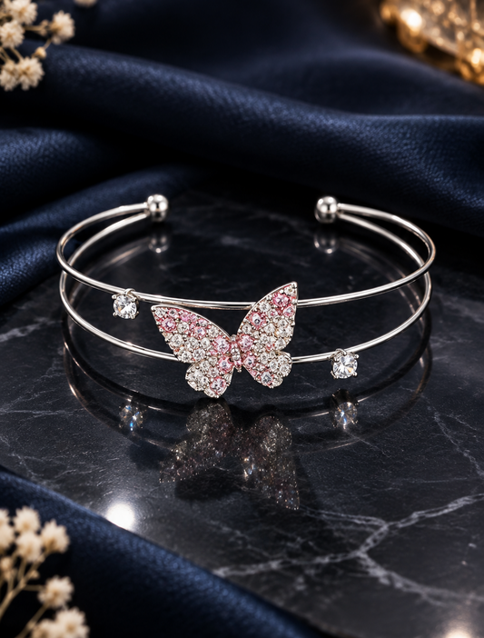 Anti-Tarnish Golden Butterfly Zirconia Bracelet (Silver)