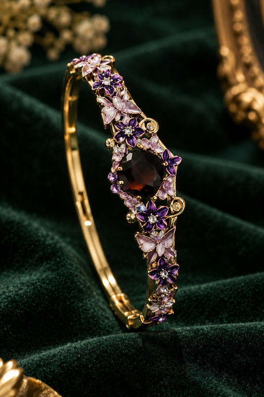 Anti-Tarnish 18k Gold PVD plated Purple Floral Bracelet