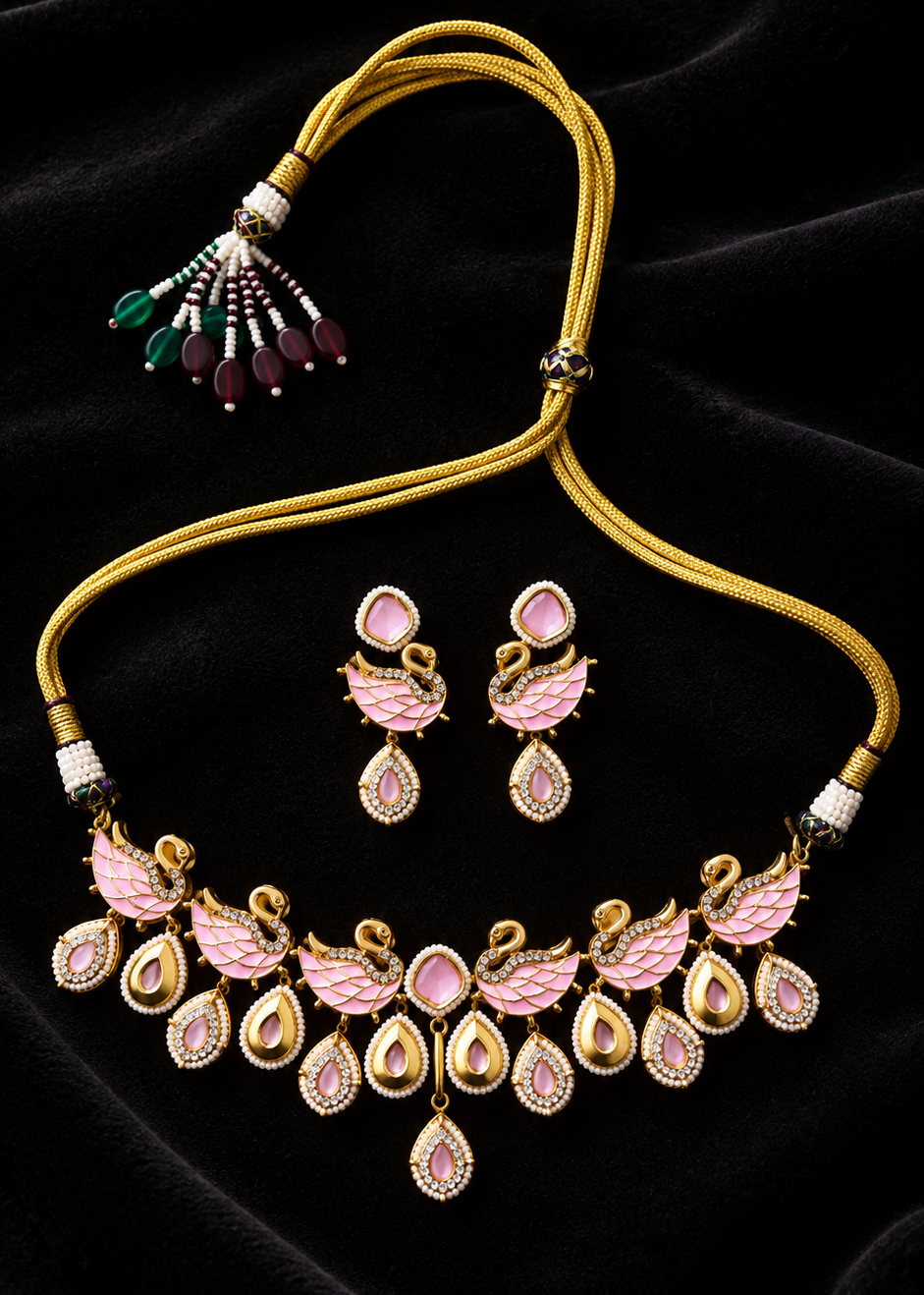 Light Pink Swan Kundan Choker Set