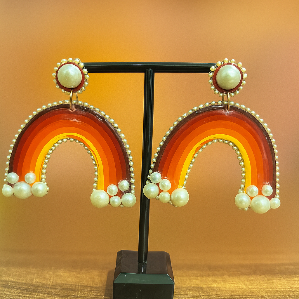Rainbow Pearl Earrings Signature Design || Size: 7cm*7cm*1cm