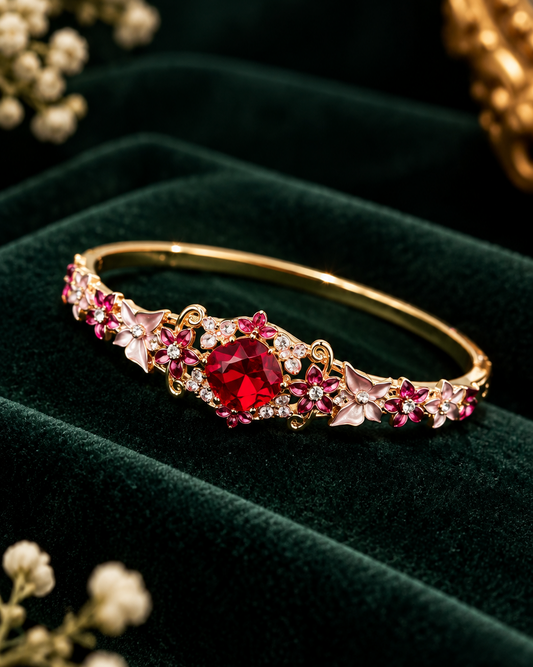 Anti-Tarnish 18k Gold PVD plated Red Floral Bracelet