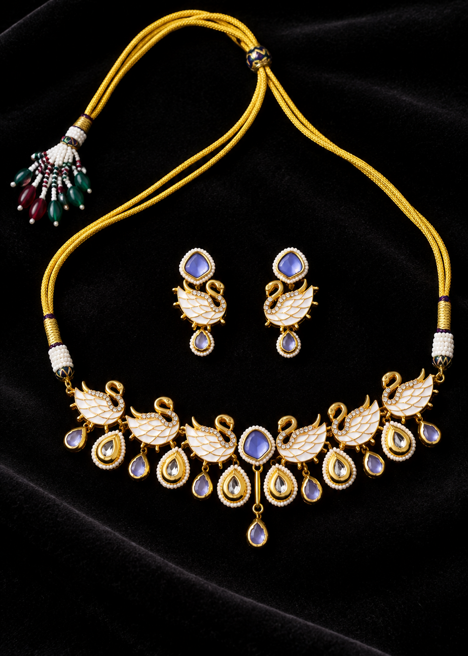 Light Purple-White Swan Kundan Choker Set