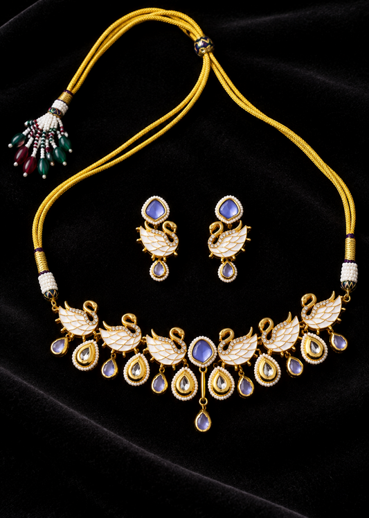 Light Purple-White Swan Kundan Choker Set