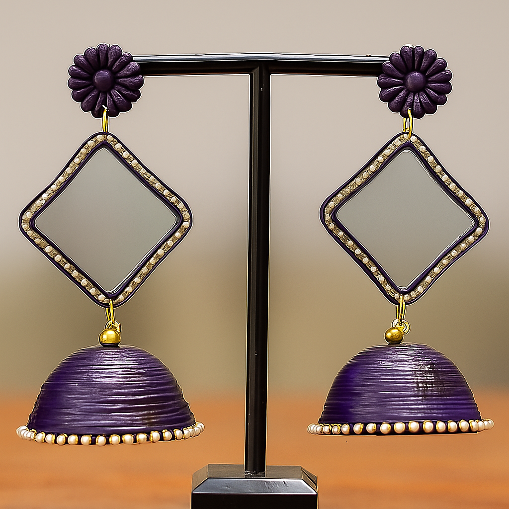 Mauve Mirror work 3- Layered Jhumka