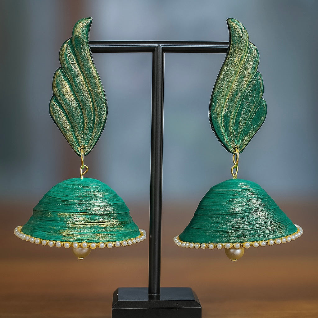 Feather Jhumka in Golden Pearl || Size: 9cm*5cm*5cm