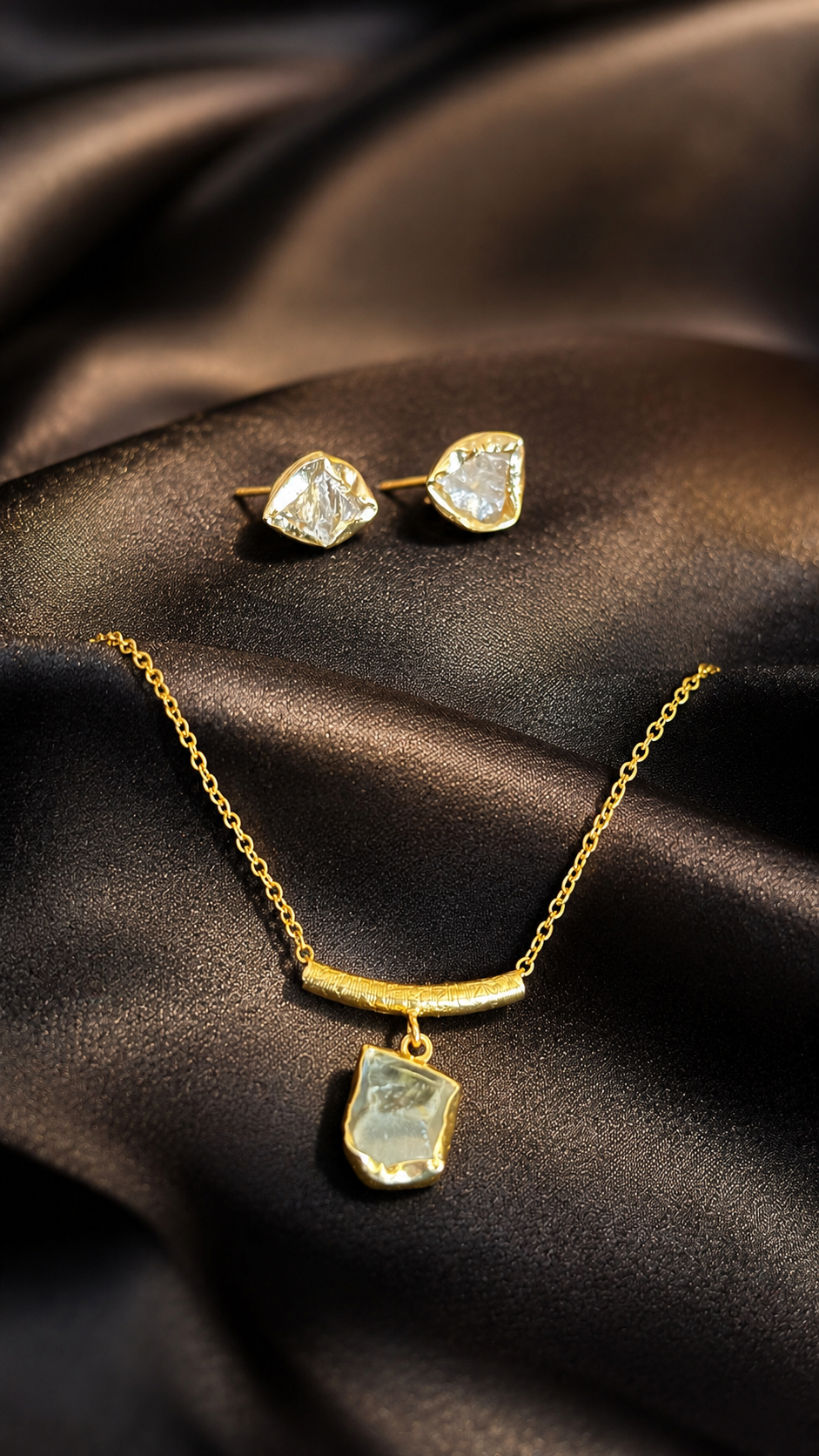 Semi- Precious Stone Swing Chain Necklace with Studs