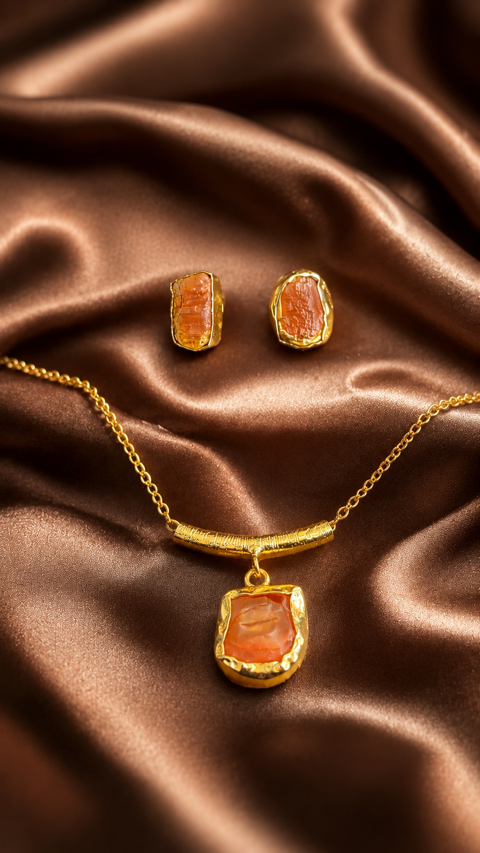 Semi- Precious Stone Swing Chain Necklace with Studs
