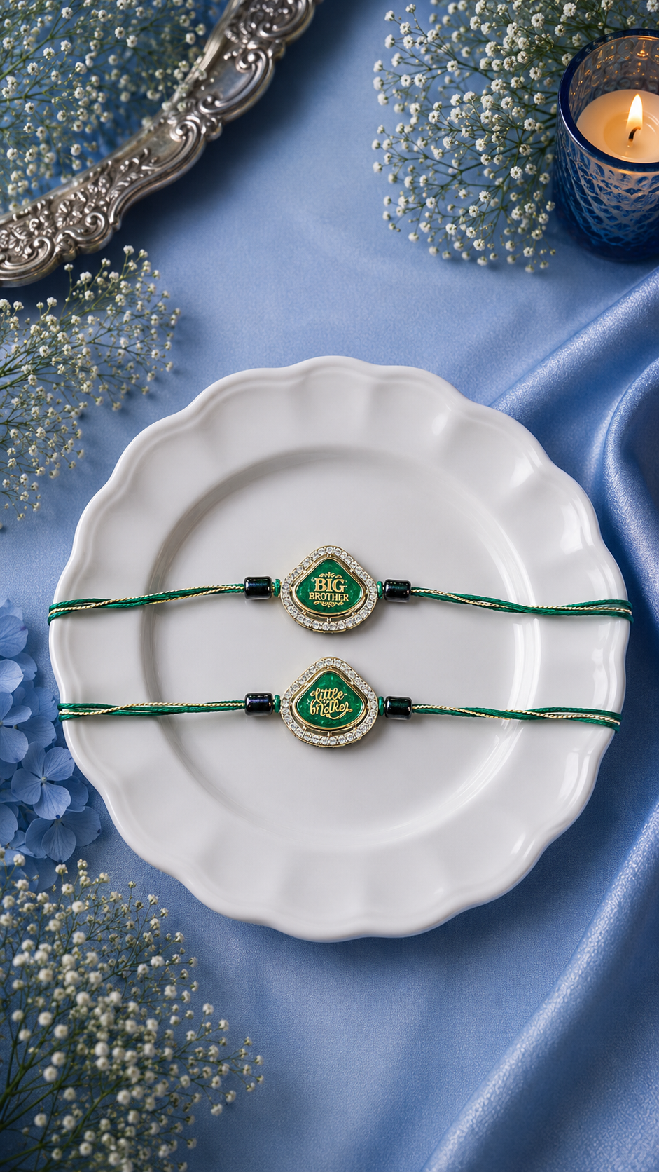 Big Brother and Little Brother Kundan Green Rakhi Combo [Set of 2]