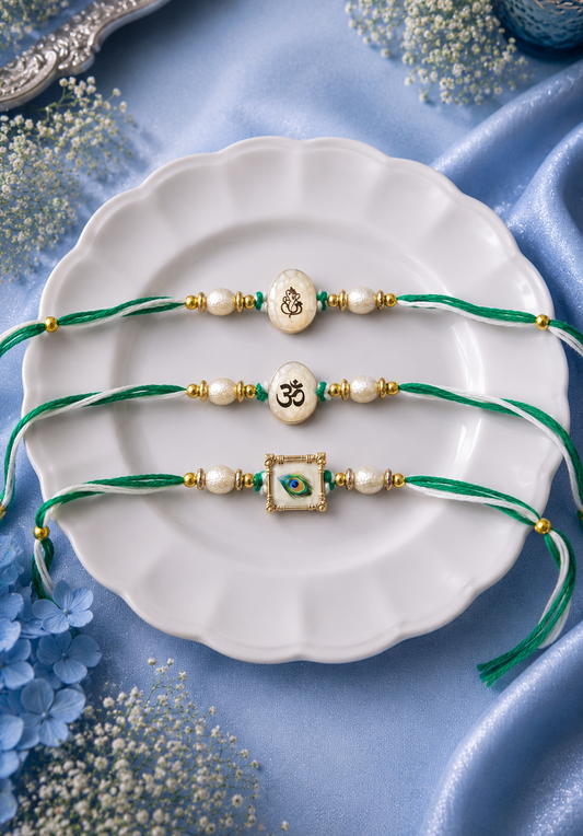 Om - Ganesha - Krishna - Marble Designer rakhi [Set of 3]