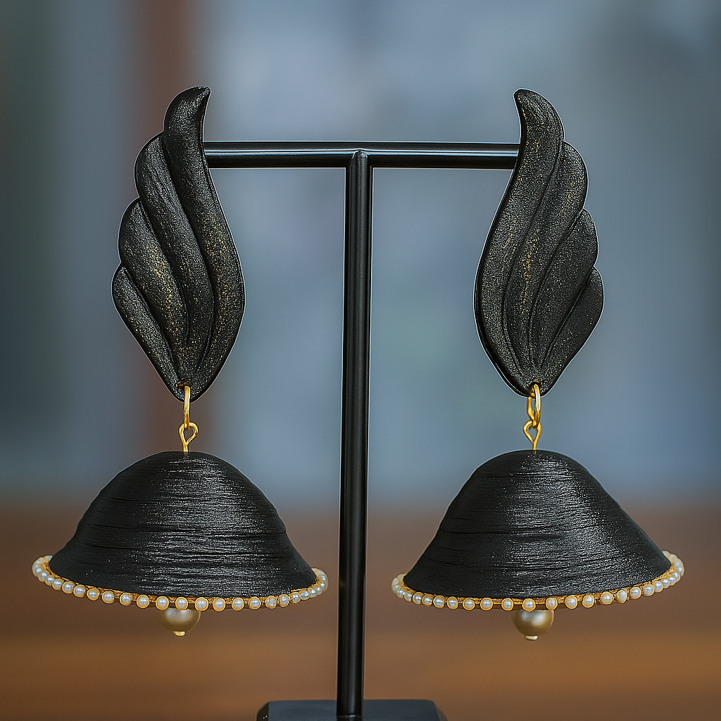 Feather Jhumka in Golden Pearl || Size: 9cm*5cm*5cm
