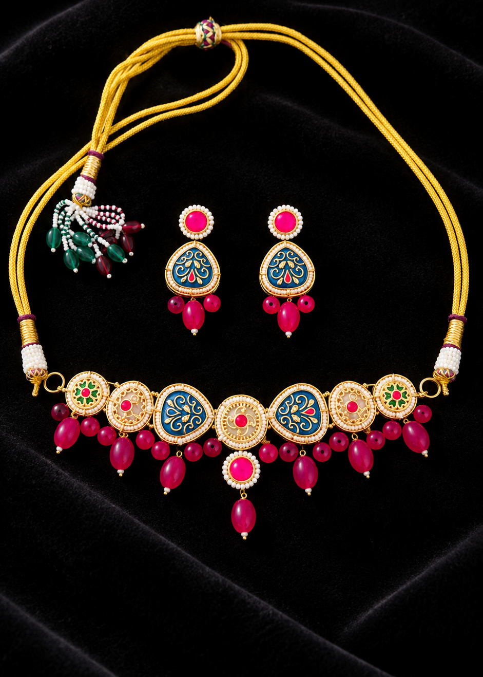 Navy & Pink Kundan Choker Set