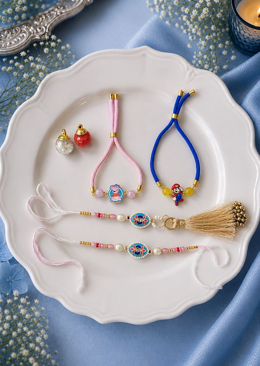 Bhai Bhabhi with Peppa & Mario Rakhi [Set of 4]