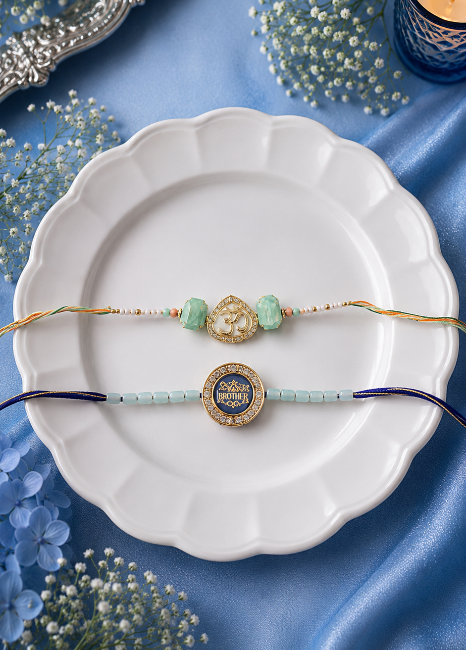 Kundan Super Brother Rakhi & Om Kundan Rakhi [Set of 2]