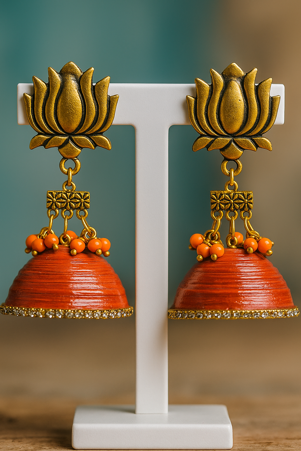 Antique Golden Lotus Jhumka