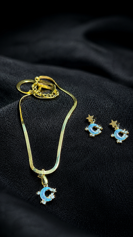 Celestial Moonlight stone Pendent Set with Anti-tarnish Snake Chain