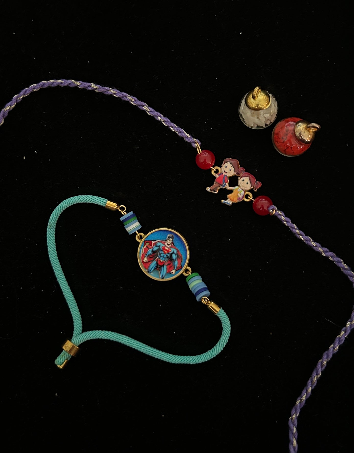 Super Hero Spinner rakhi and a Sister love Charm Kids Rakhi [Set of 2]