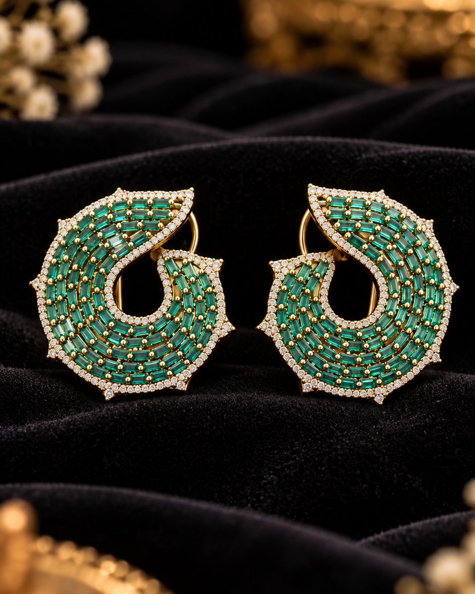 Twisted Green Emerald Earrings