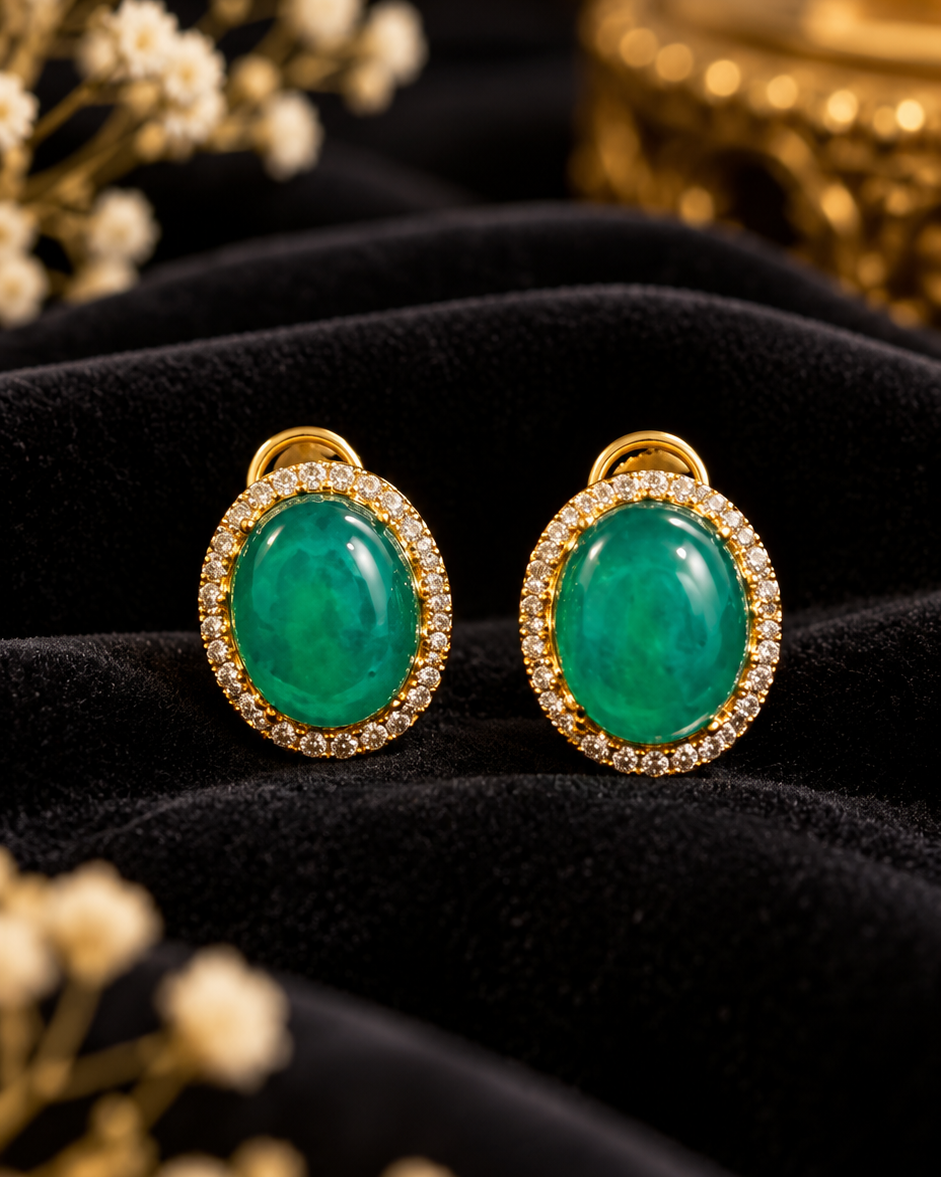 Single Moissanite Stone Green Emerald Studs