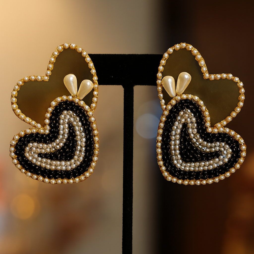Double Heart Golden Mirror Earrings