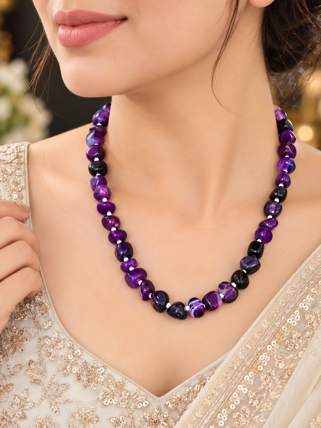 Amethyst stone long Neclace