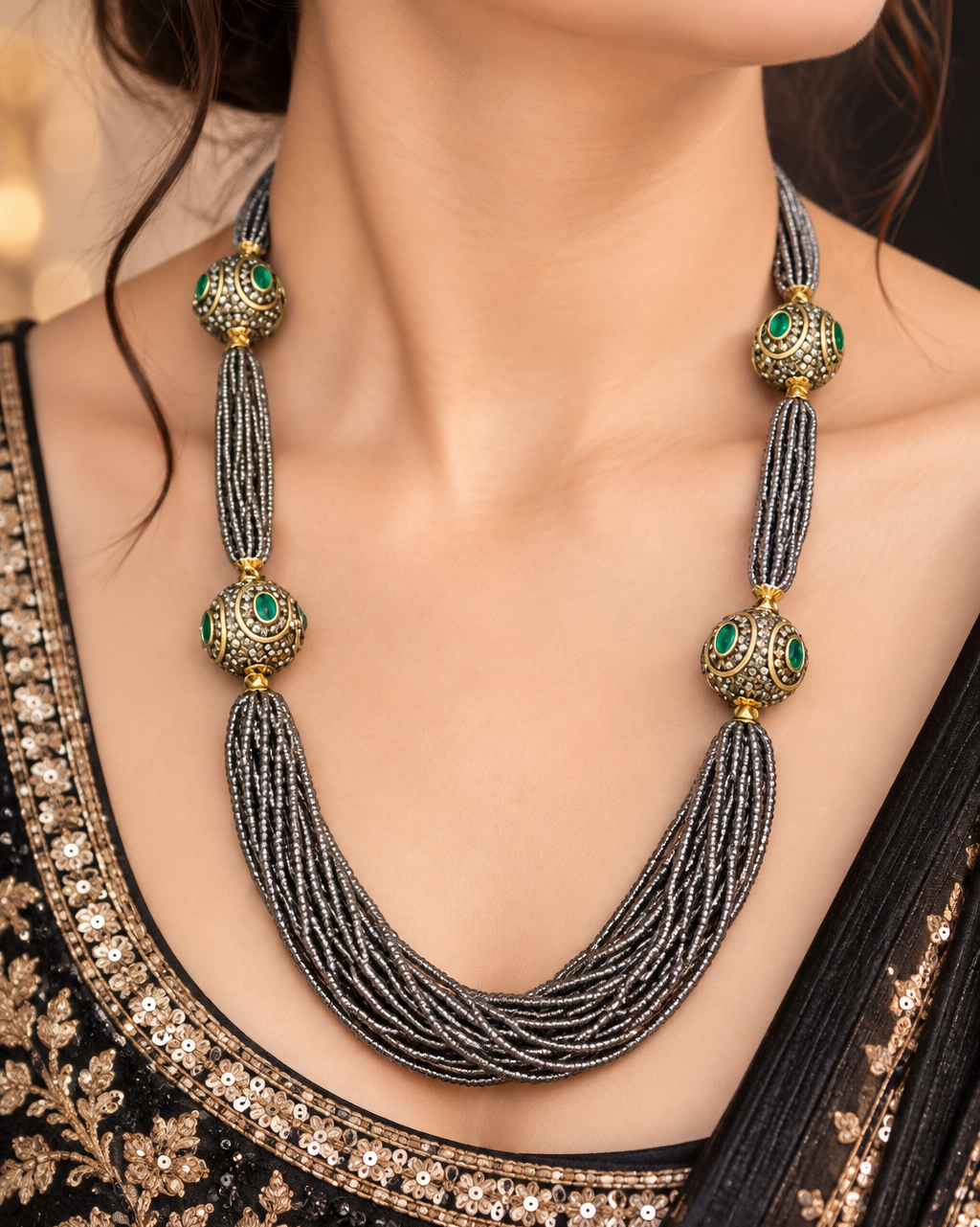 Evergreen Onyx Long Necklace (Grey)
