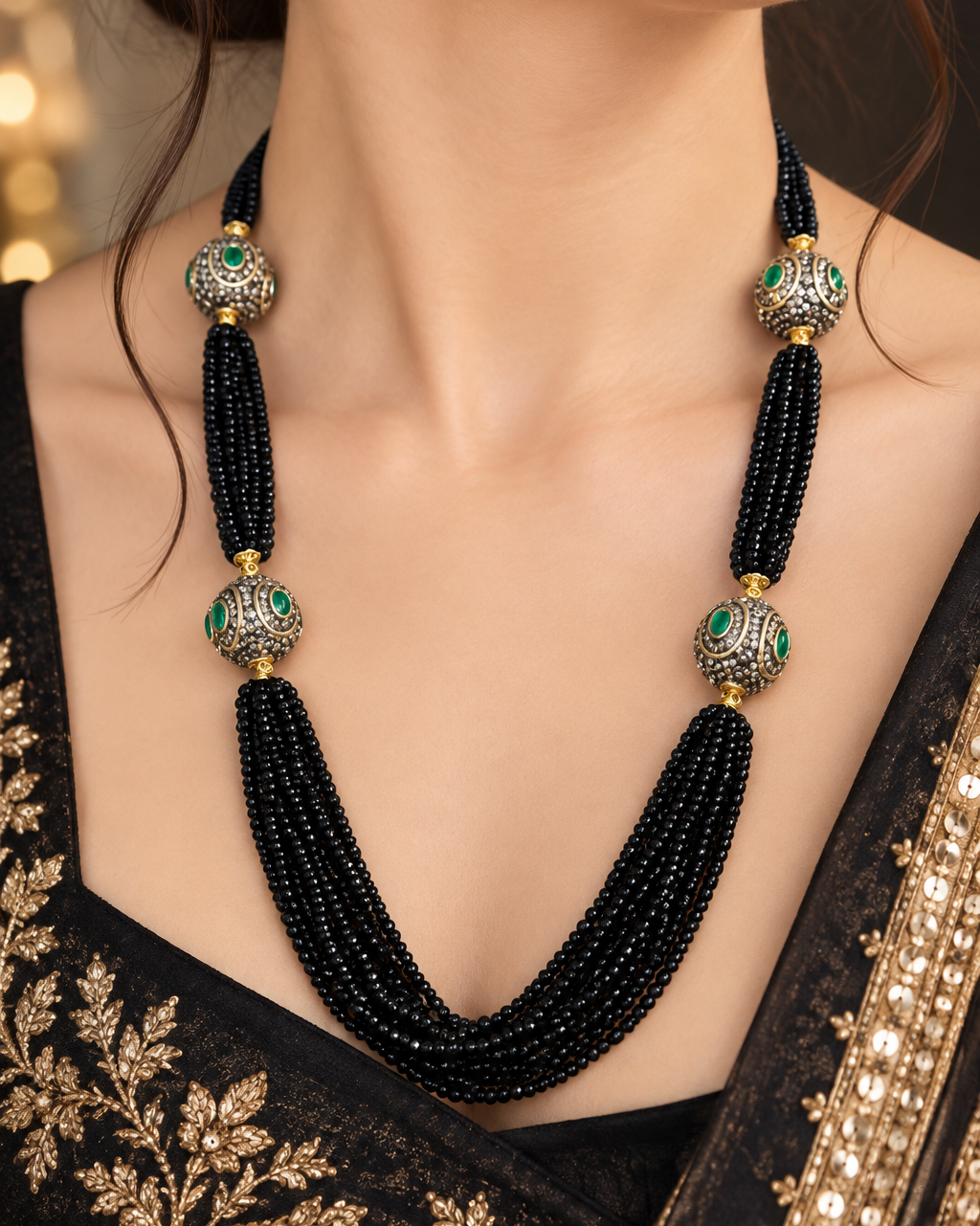 Evergreen Onyx Long Necklace (Black)