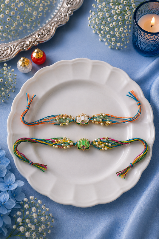 Kundan Lotus Rakhi [Set of 2]