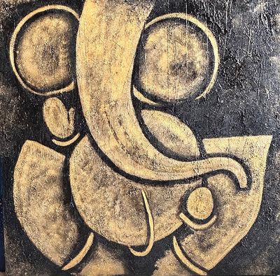 Golden Abstract Ganesha Textured Art Painting
