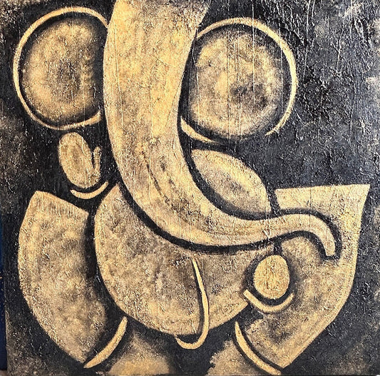 Golden Abstract Ganesha Textured Art Painting