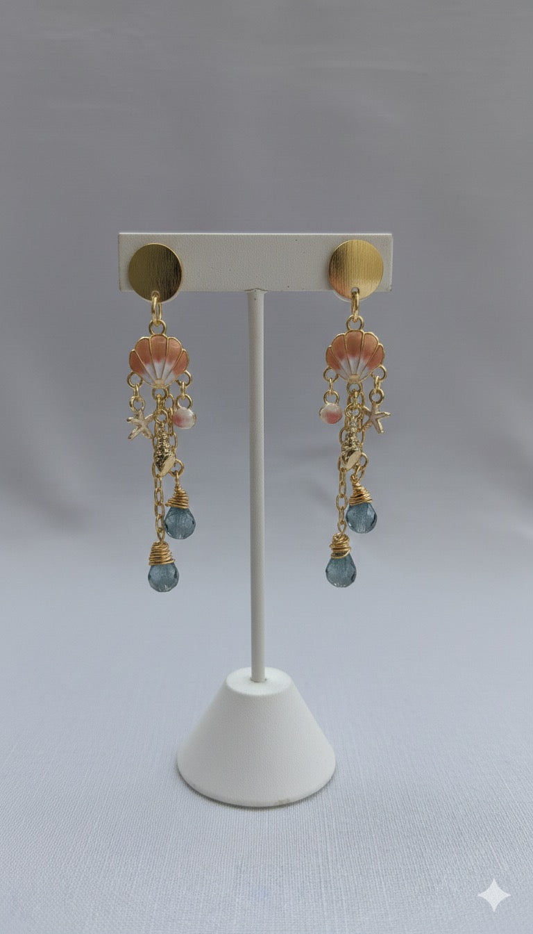 Shell Star and Crystal Trendy Earrings
