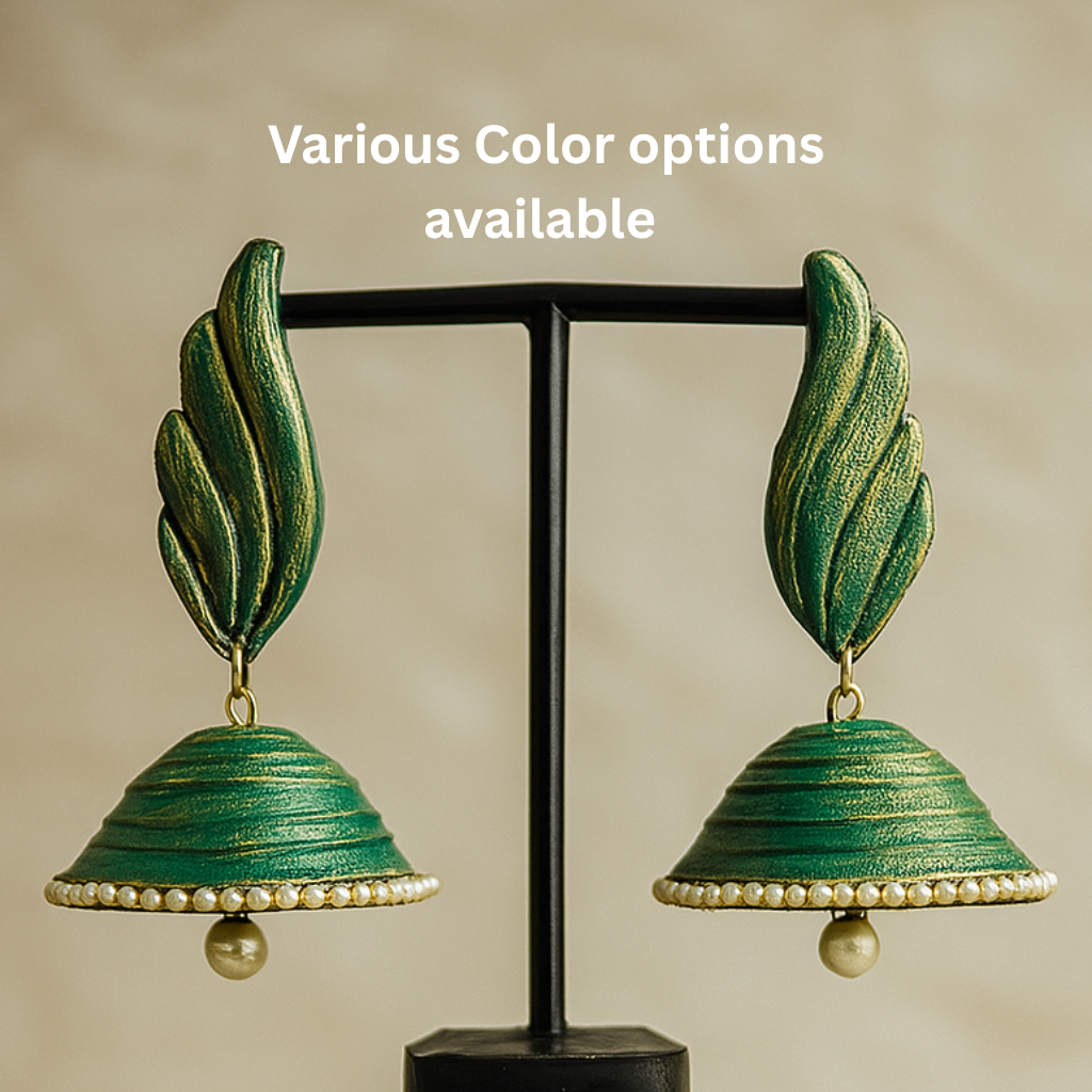 Feather Jhumka in Golden Pearl || Size: 9cm*5cm*5cm