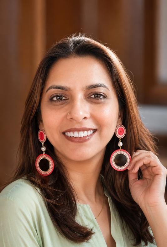 Pink Disk Mirror Earrings/ Hangings || Size: 9.5cm*4.5cm*1cm