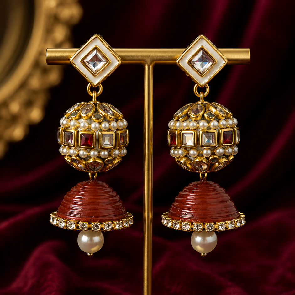 Kundan ball Jhumki Earrings