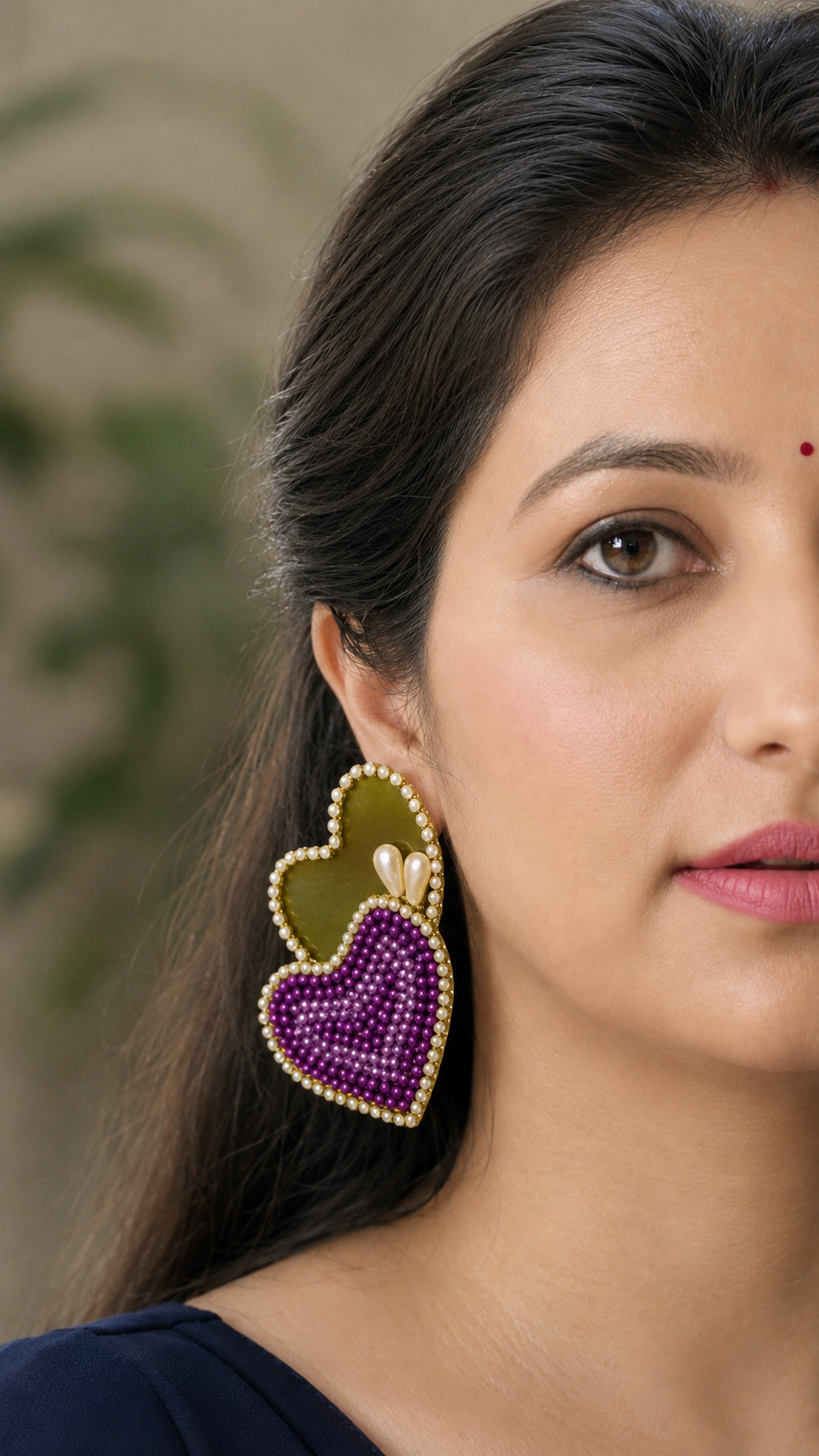 Double Heart Golden Mirror Earrings