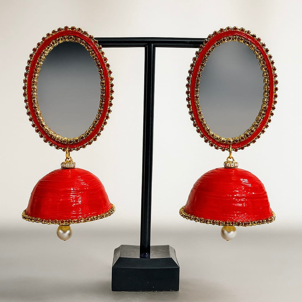 Oval Mirror Brick Red Jhumka